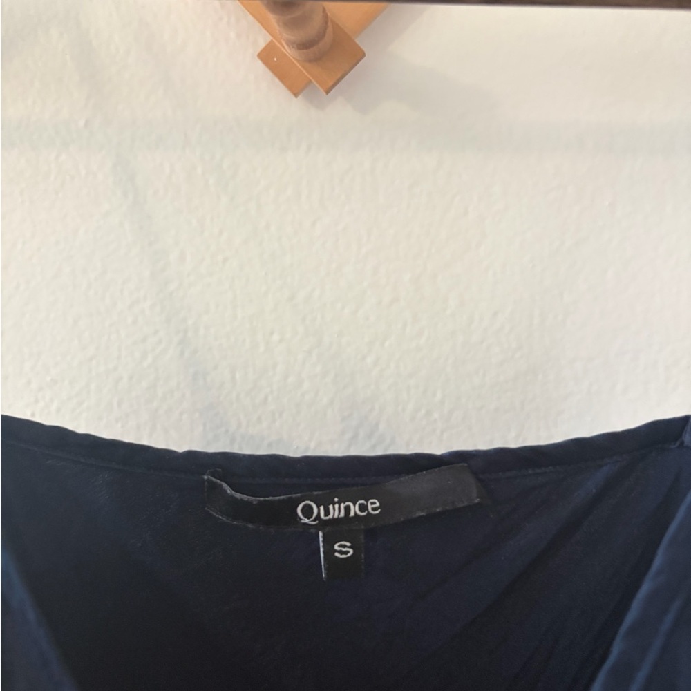 Quince Navy Satin Slip Dress with Spaghetti Straps - Picture 4 of 4